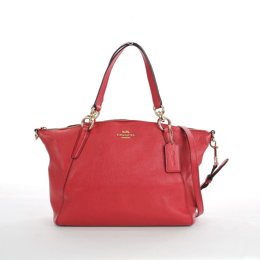 Coach Kelsey Red Pebbled Leather Satchel Crossbody Top Handle Bag